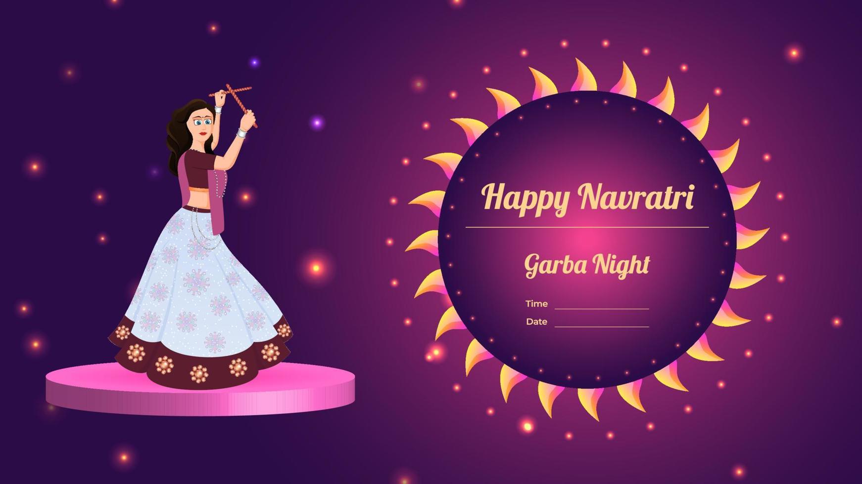 dandiya girl vector banner ilustración, creative dandiya banner vector, feliz navratri.