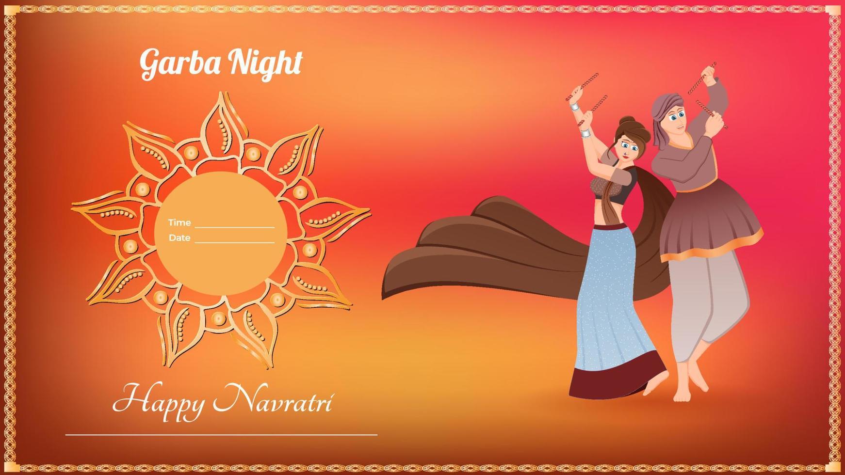 pareja dandiya ilustración vectorial, pancarta creativa dandiya, navratri feliz. vector