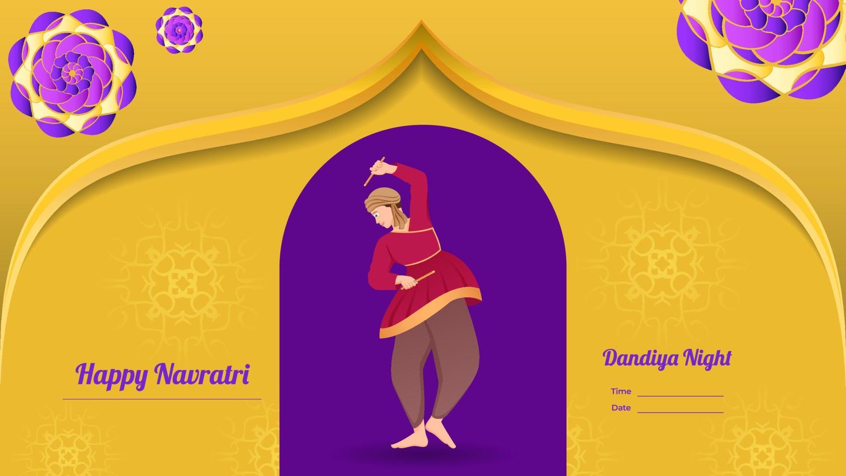 traditionally dressed men with dandiya stick, Happy Navratri vector