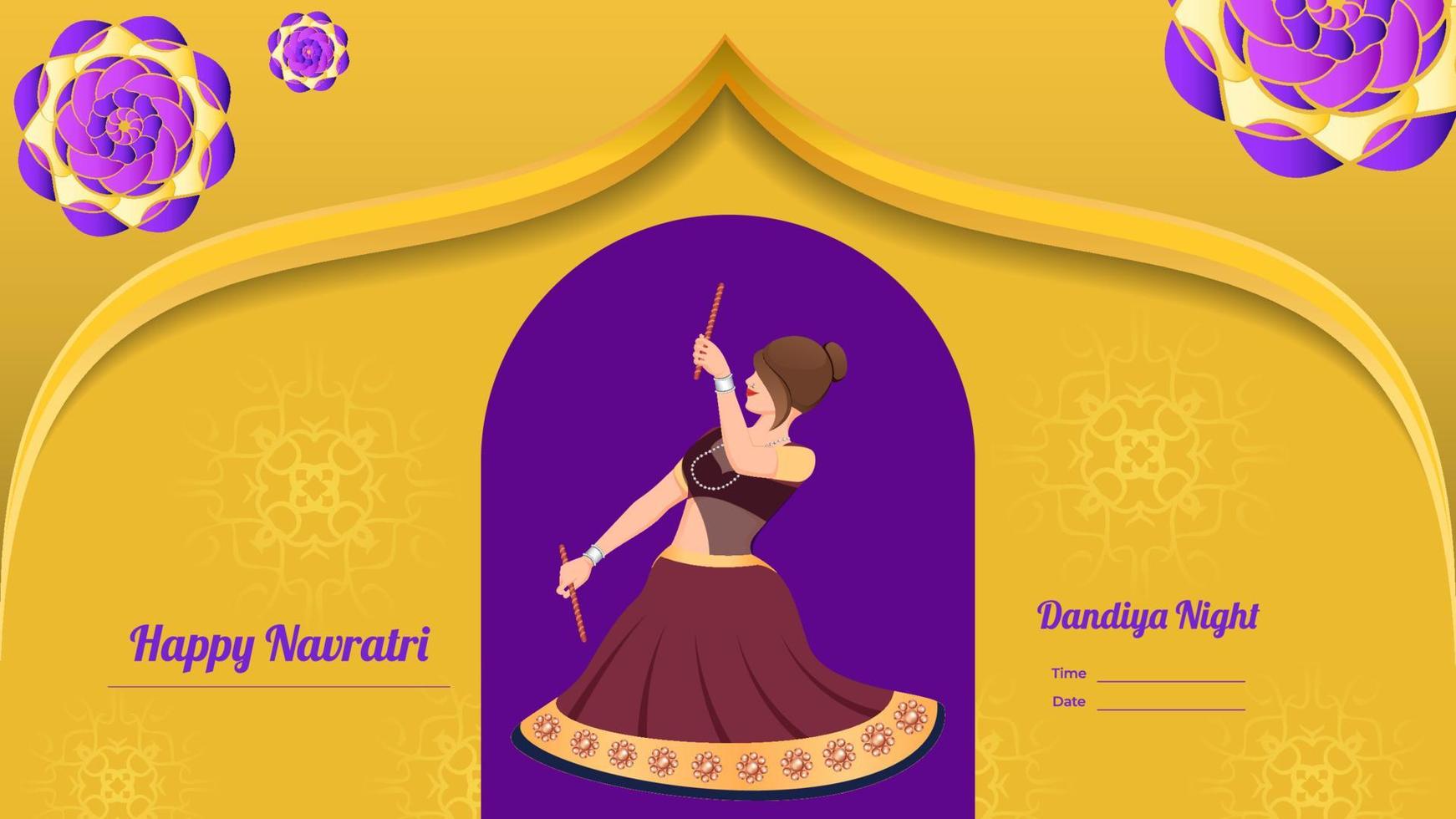 vector de niña vestida tradicionalmente, vector de banner dandiya creativo, navratri feliz.