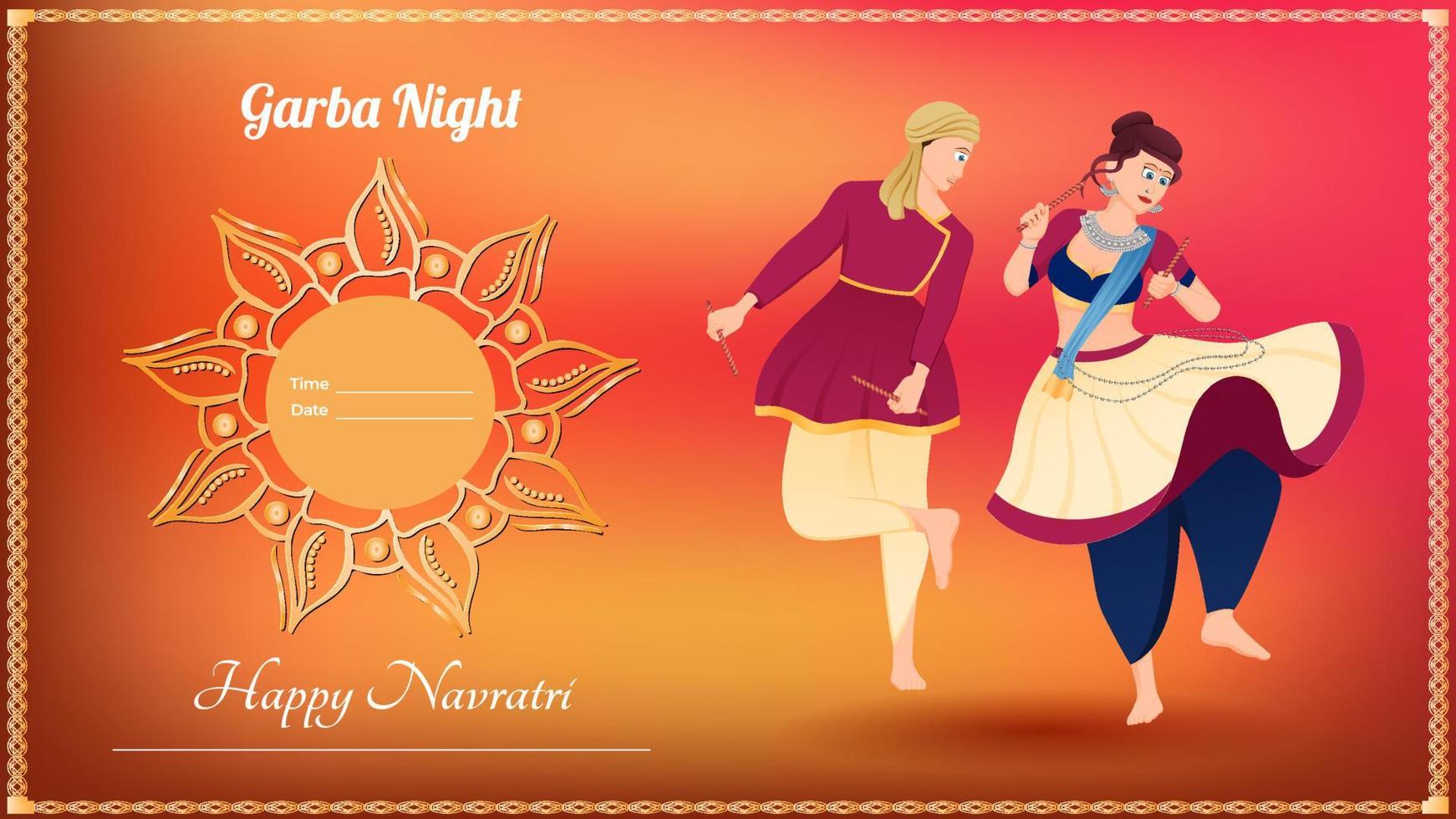 pareja dandiya ilustración vectorial, pancarta creativa dandiya, navratri feliz. vector