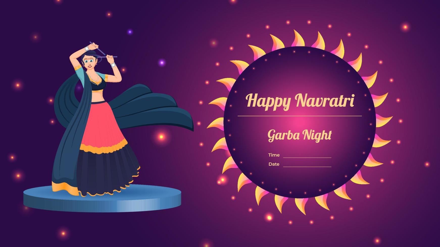 dandiya girl vector banner ilustración, creative dandiya banner vector, feliz navratri.