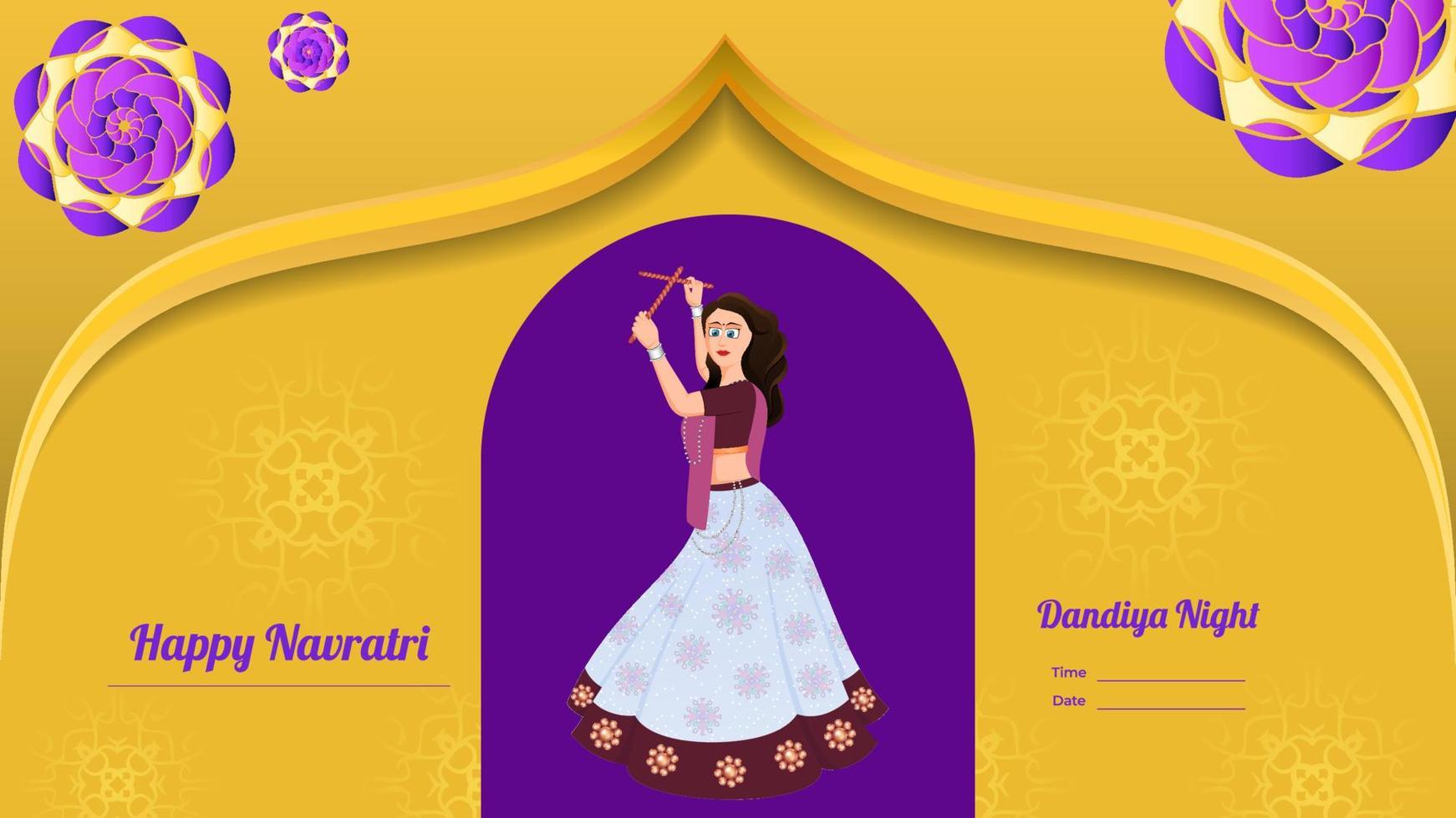 vector de niña vestida tradicionalmente, vector de banner dandiya creativo, navratri feliz.
