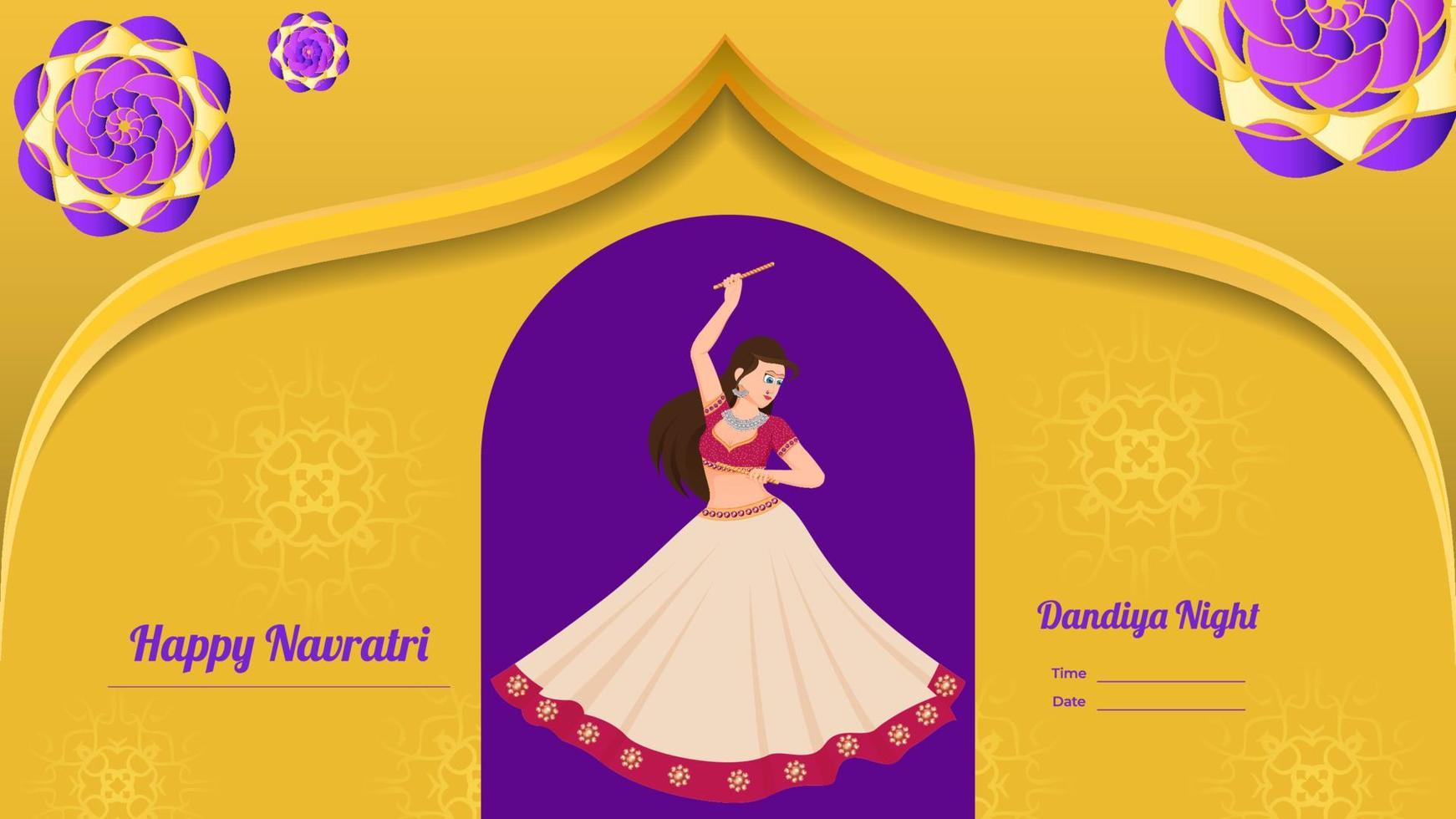 vector de niña vestida tradicionalmente, vector de banner dandiya creativo, navratri feliz.