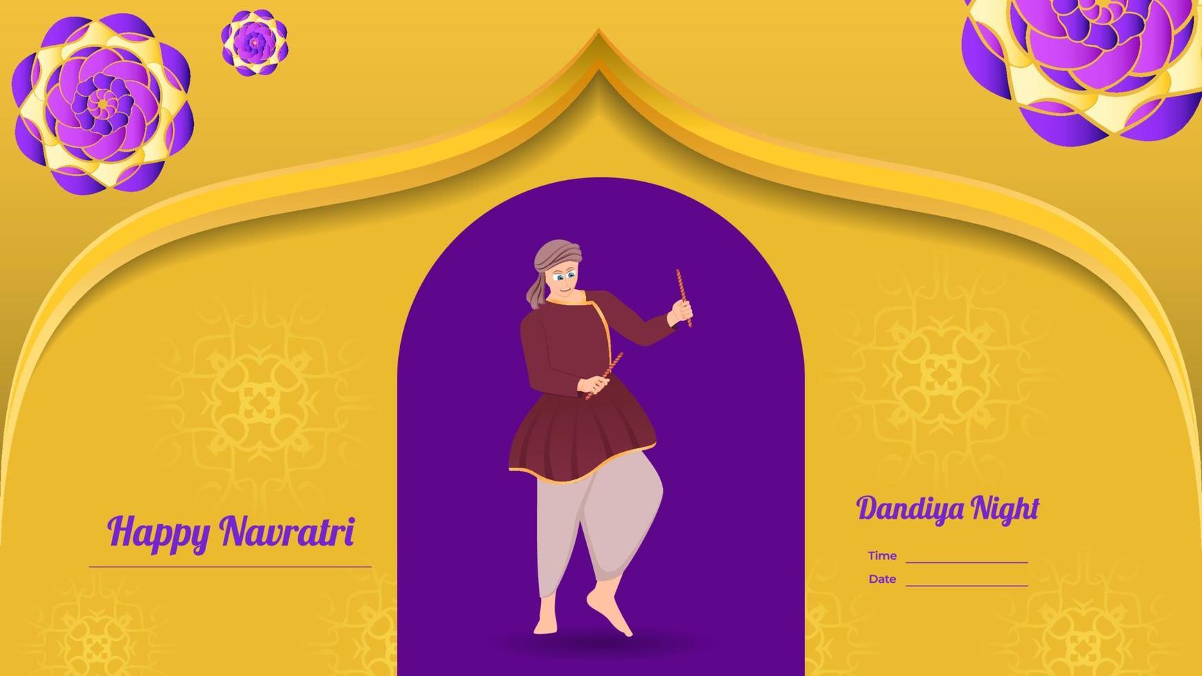 traditionally dressed men with dandiya stick, Happy Navratri vector