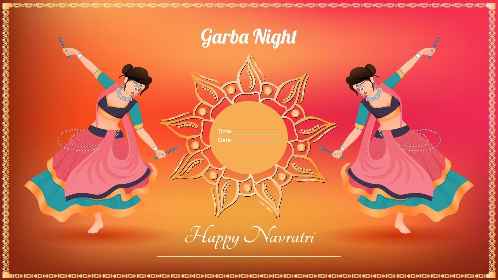 vector de niña vestida tradicionalmente, vector de banner dandiya creativo, navratri feliz.