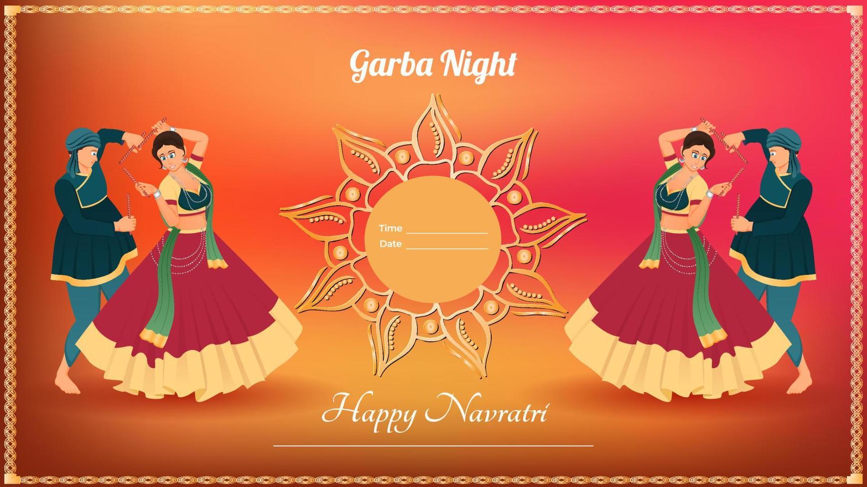 pareja dandiya ilustración vectorial, pancarta creativa dandiya, navratri feliz. vector