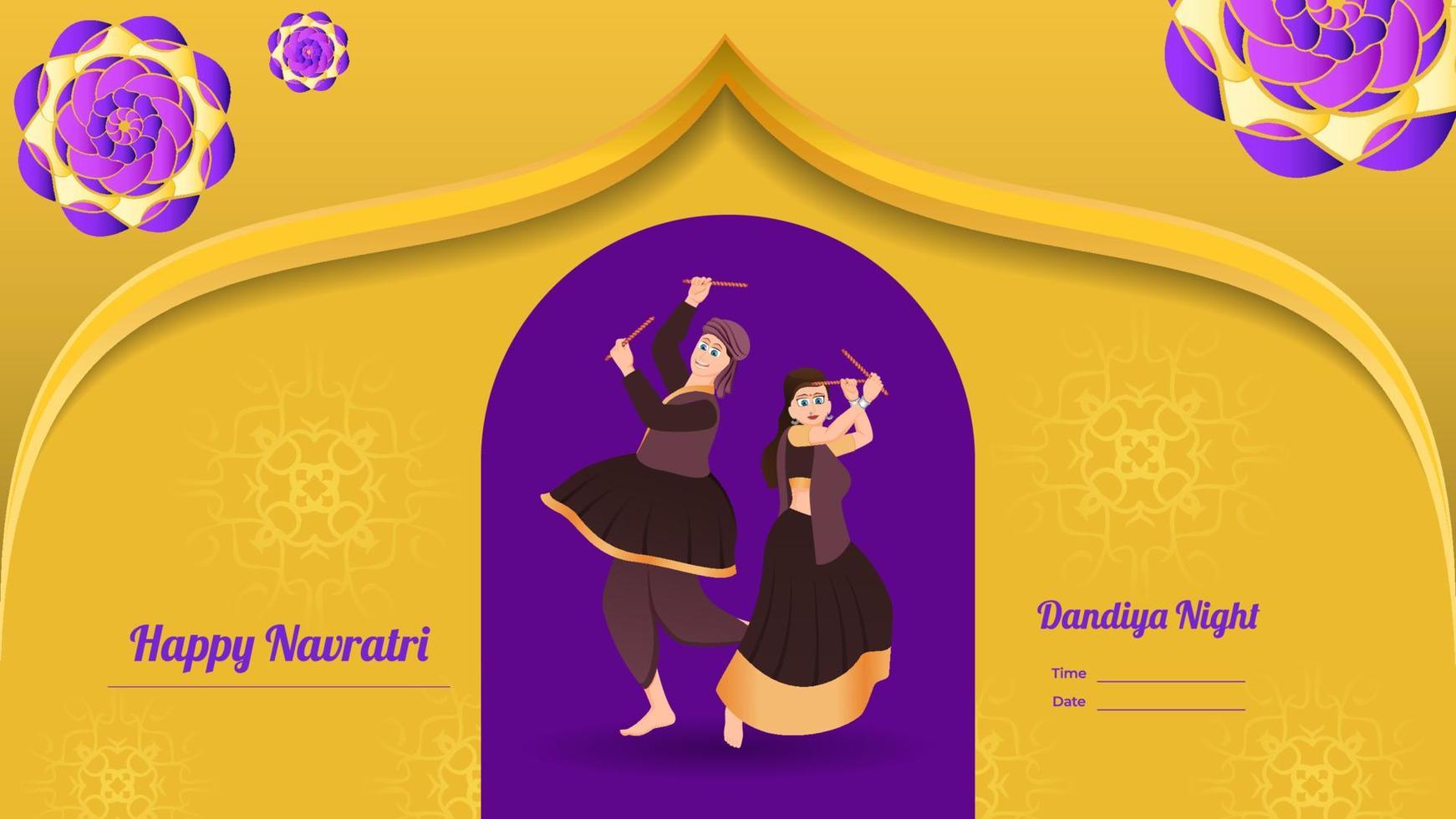 pareja dandiya banner vector ilustración, feliz navratri.