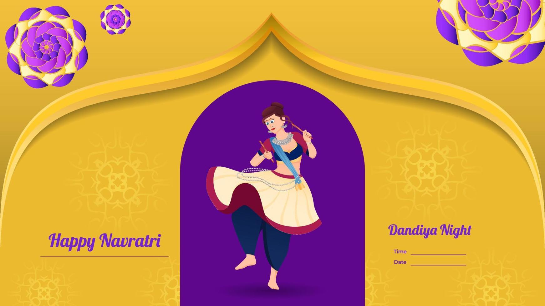 vector de niña vestida tradicionalmente, vector de banner dandiya creativo, navratri feliz.