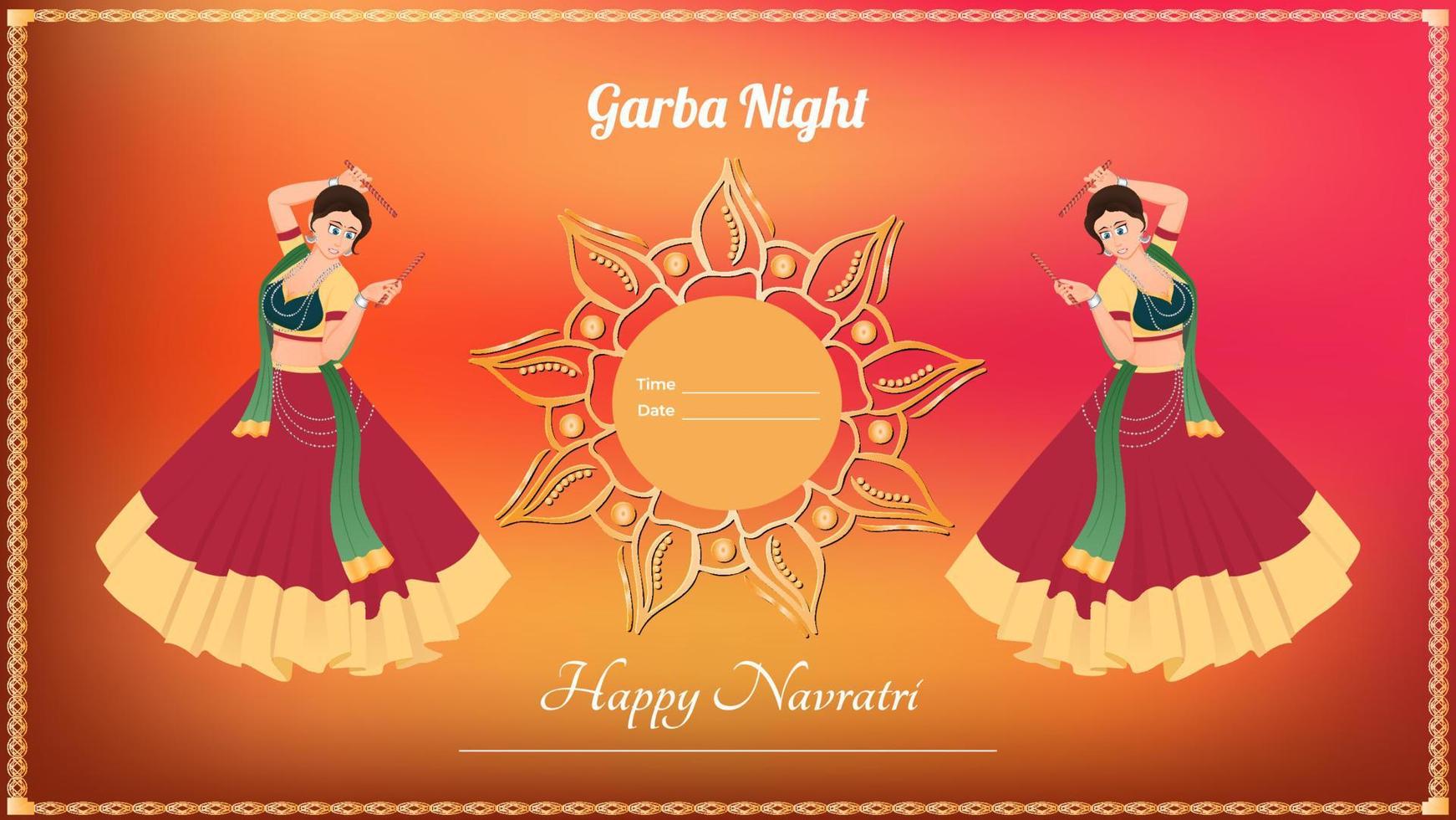 vector de niña vestida tradicionalmente, vector de banner dandiya creativo, navratri feliz.