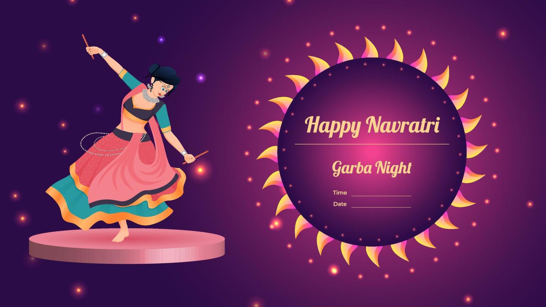 dandiya girl vector banner ilustración, creative dandiya banner vector, feliz navratri.