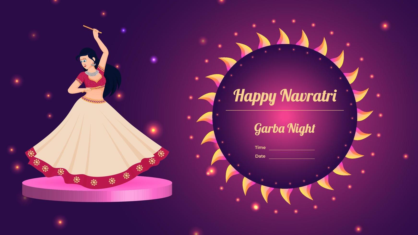 dandiya girl vector banner ilustración, creative dandiya banner vector, feliz navratri.