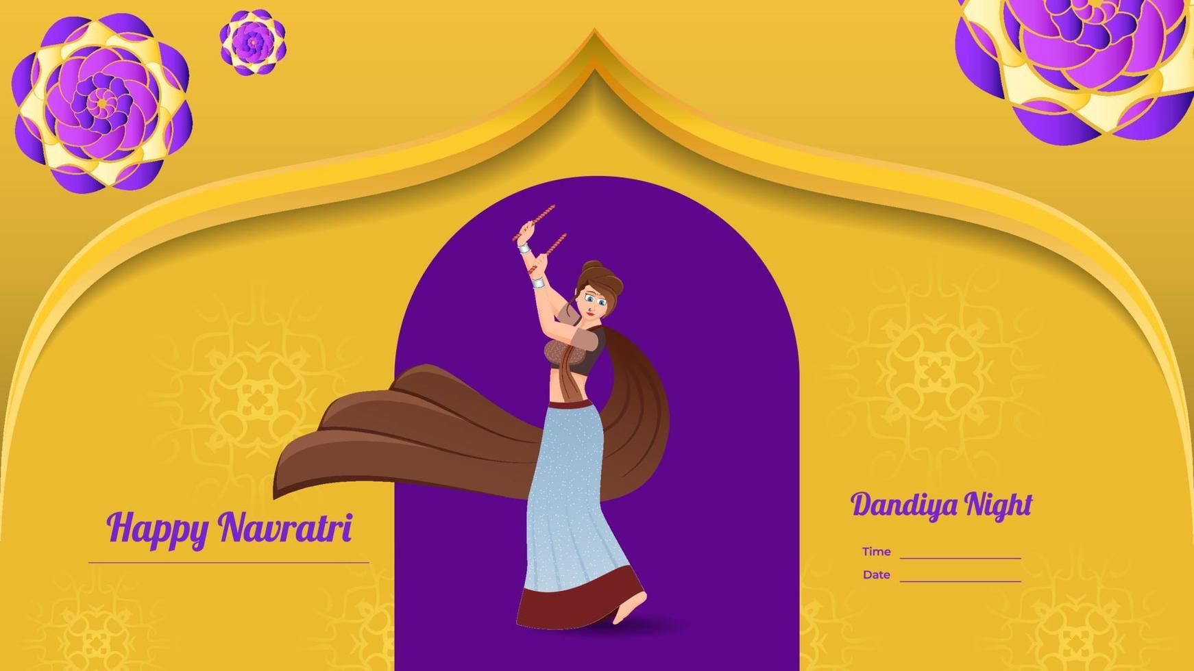 vector de niña vestida tradicionalmente, vector de banner dandiya creativo, navratri feliz.