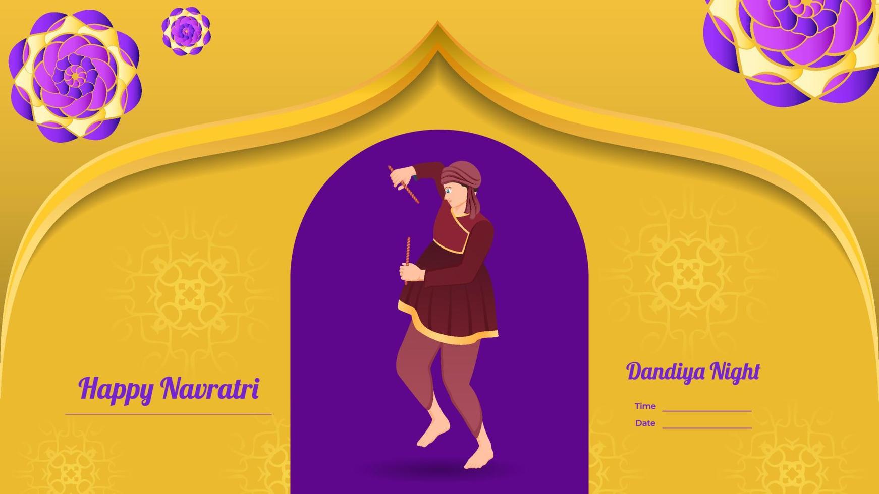traditionally dressed men with dandiya stick, Happy Navratri vector
