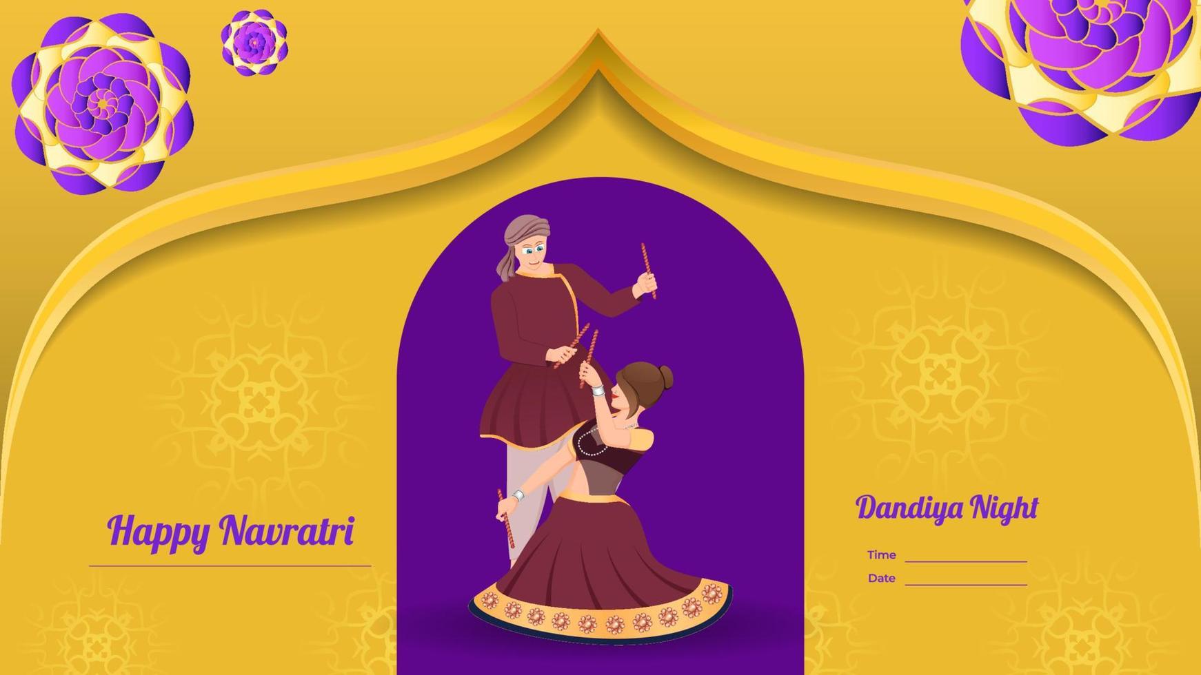 pareja dandiya banner vector ilustración, feliz navratri.