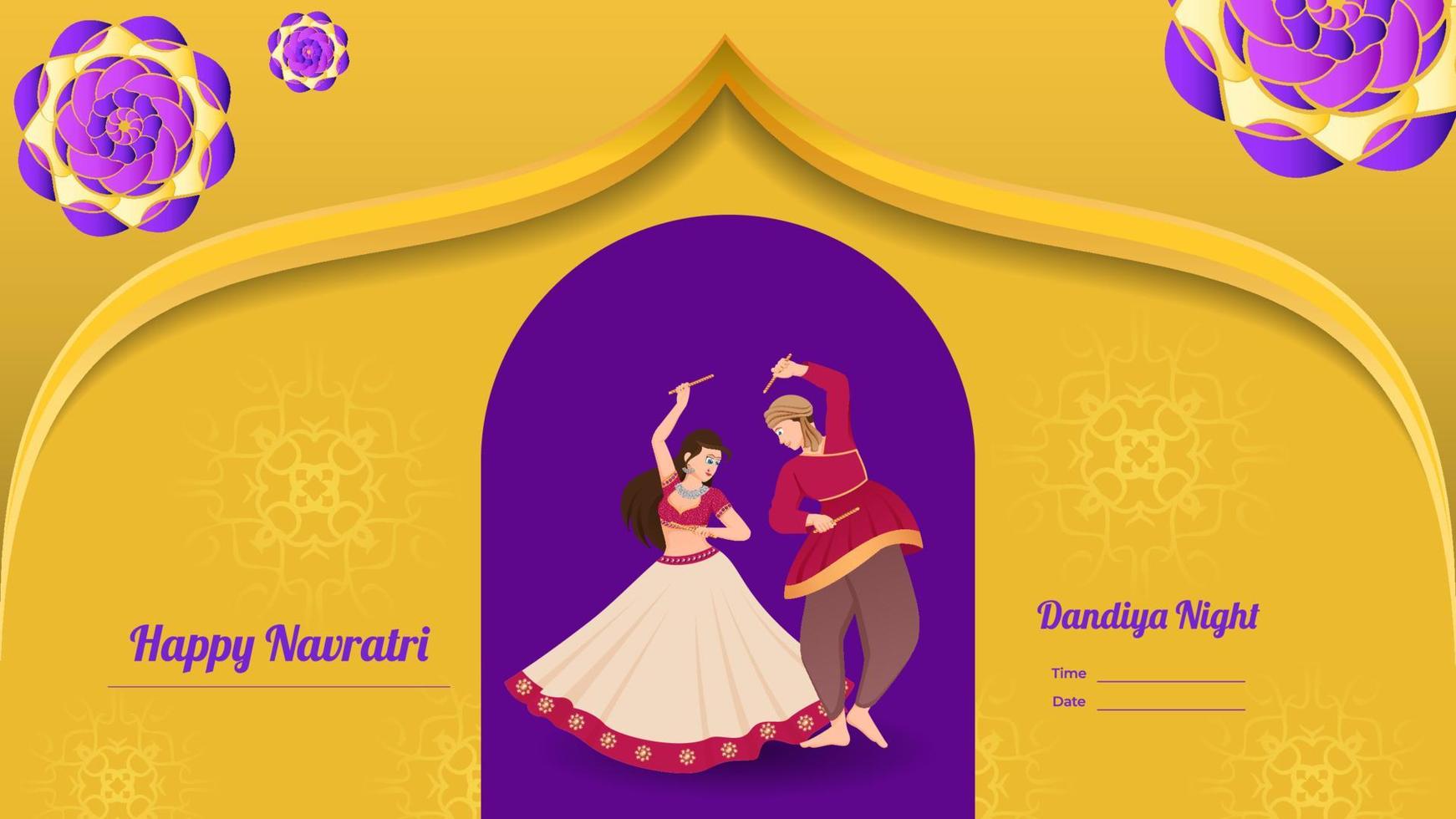 pareja dandiya banner vector ilustración, feliz navratri.