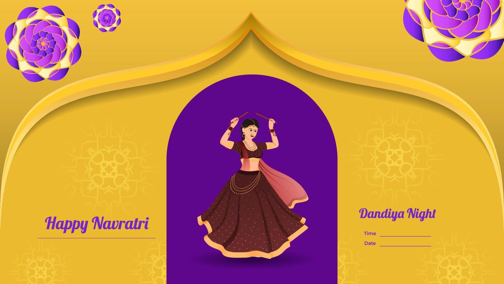 vector de niña vestida tradicionalmente, vector de banner dandiya creativo, navratri feliz.