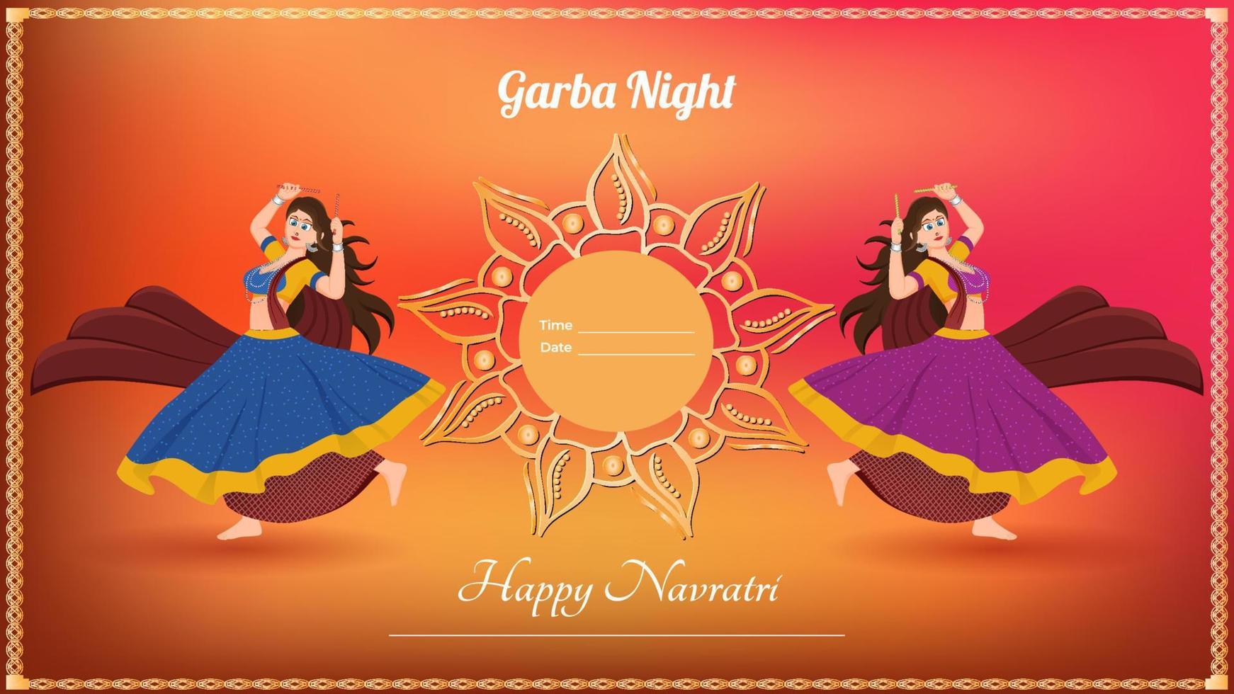 vector de niña vestida tradicionalmente, vector de banner dandiya creativo, navratri feliz.