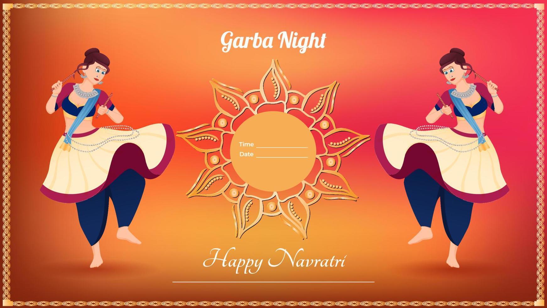 Traditionally dressed girl vector, creative dandiya banner vector, Happy Navratri. vector