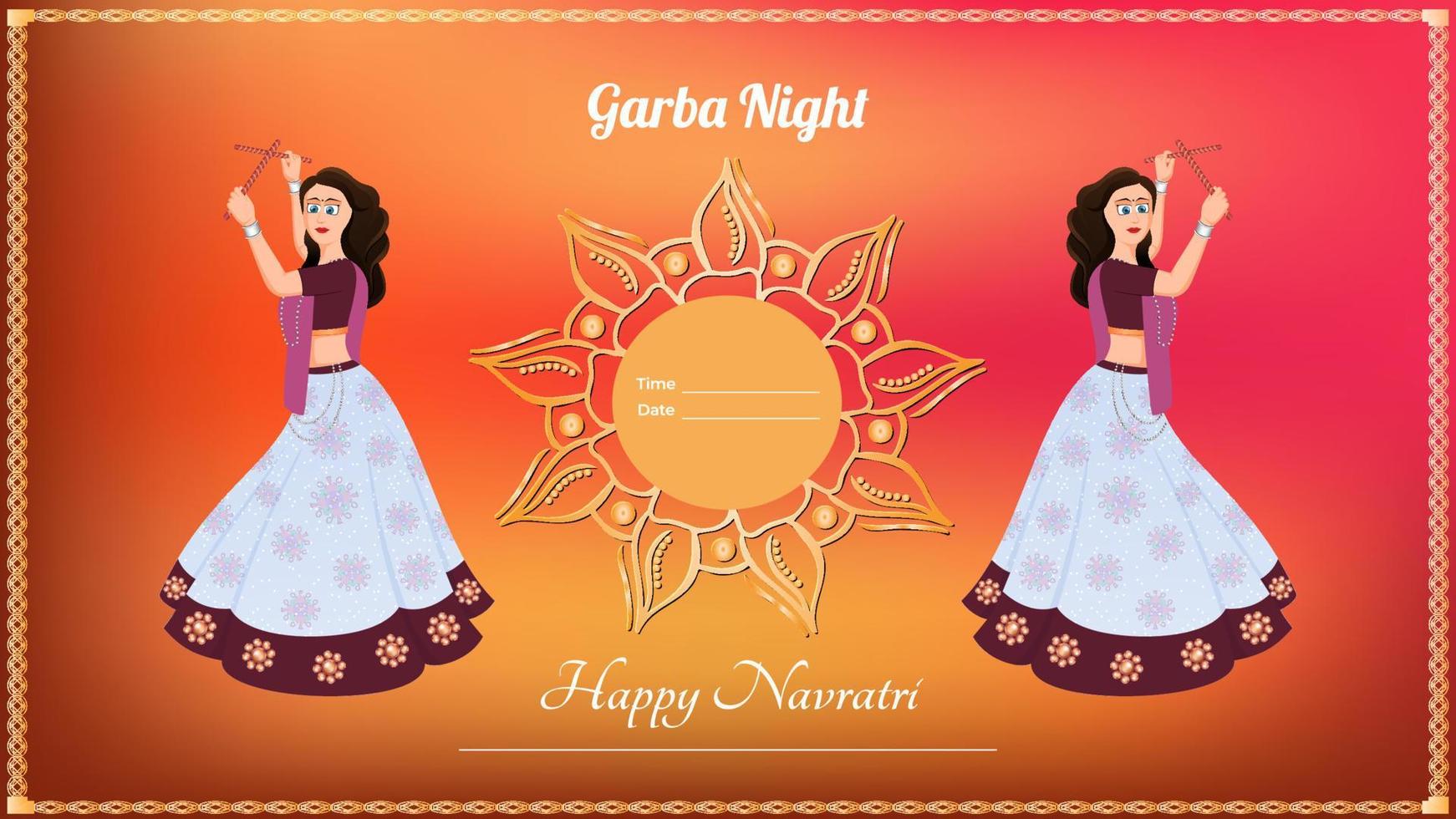 vector de niña vestida tradicionalmente, vector de banner dandiya creativo, navratri feliz.