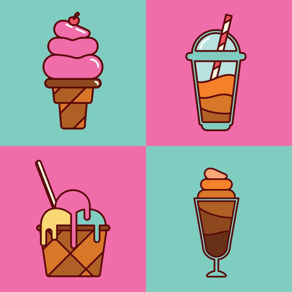 cuatro productos de helados vector