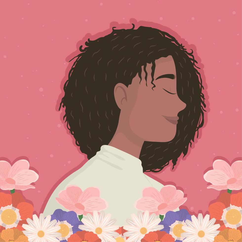 afro woman profile vector