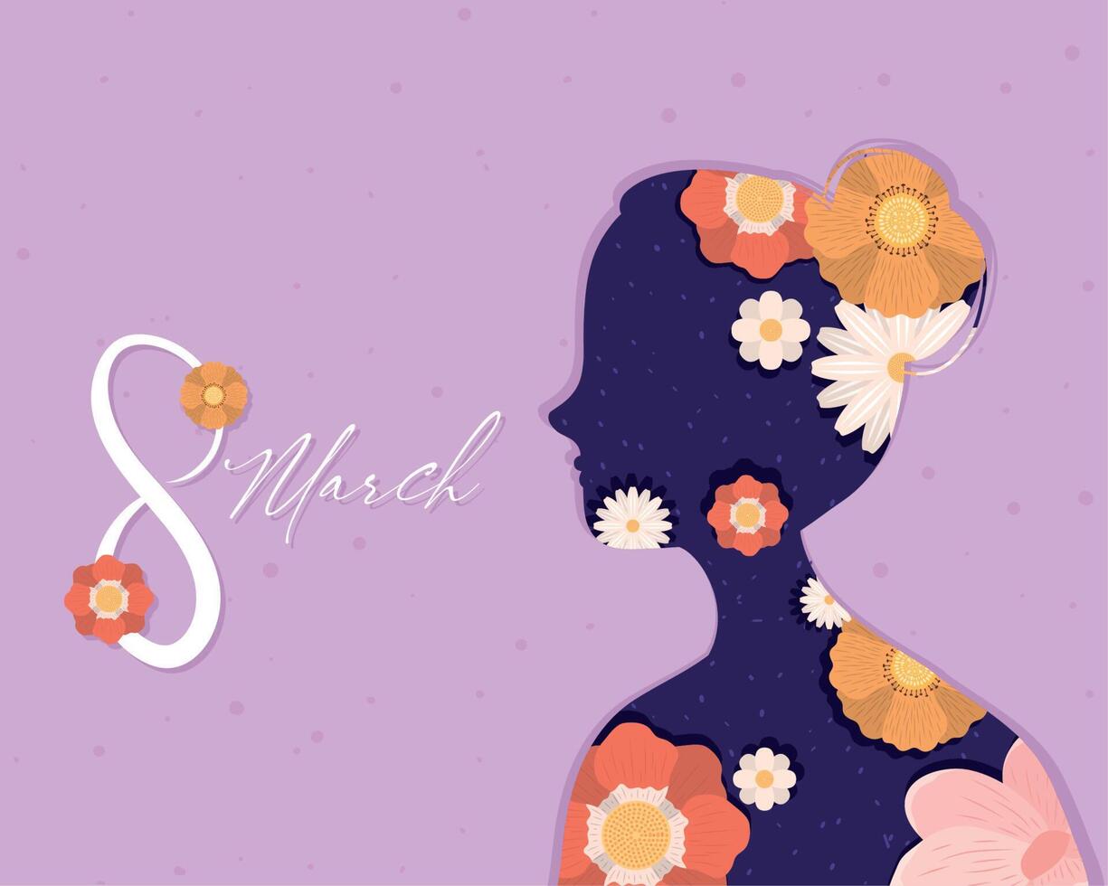 womens day lettering and silhouette vector