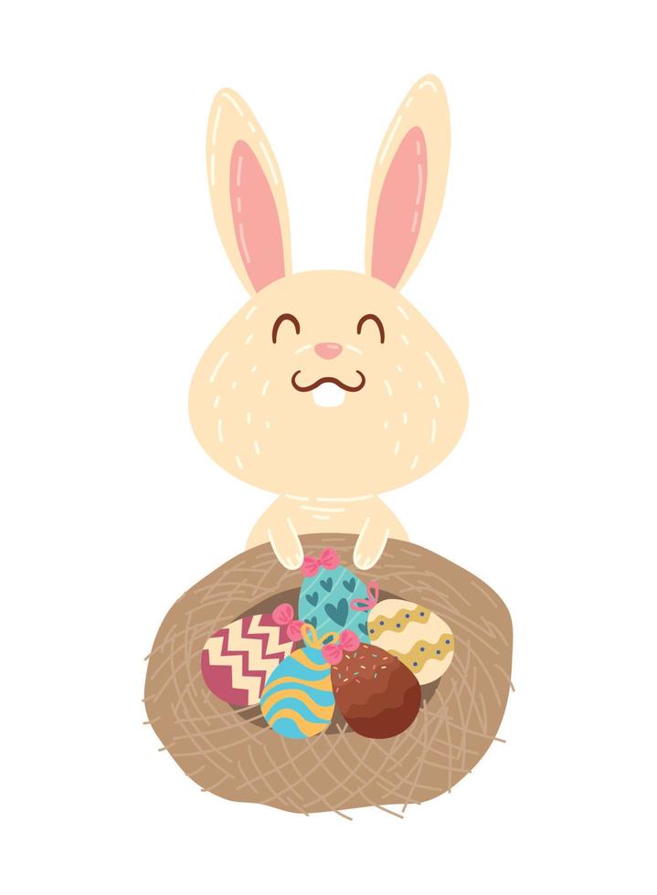 rabbit with easter eggs vector