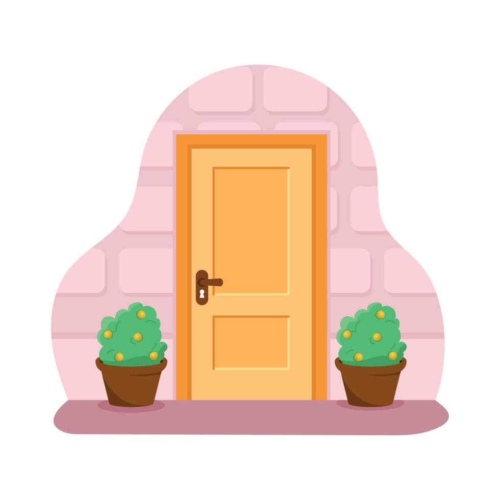 door with houseplants vector