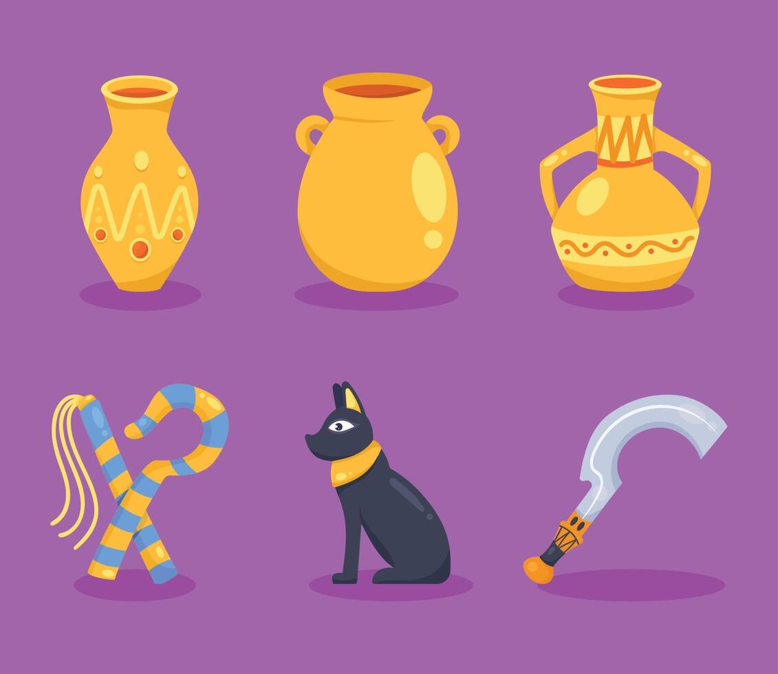 seis iconos de la cultura egipcia vector