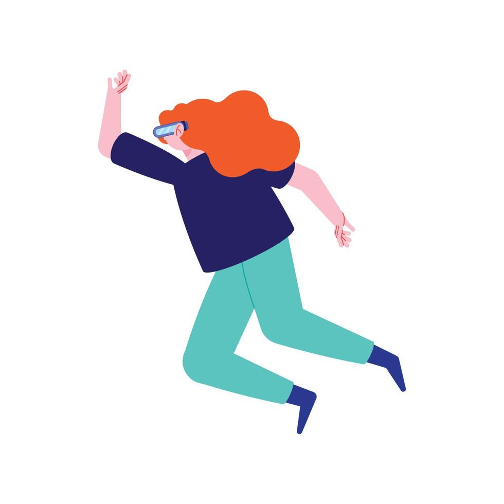 woman using vr mask vector