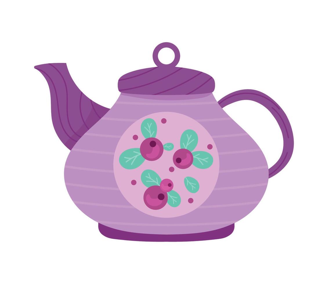 purple teapot with flowers vector