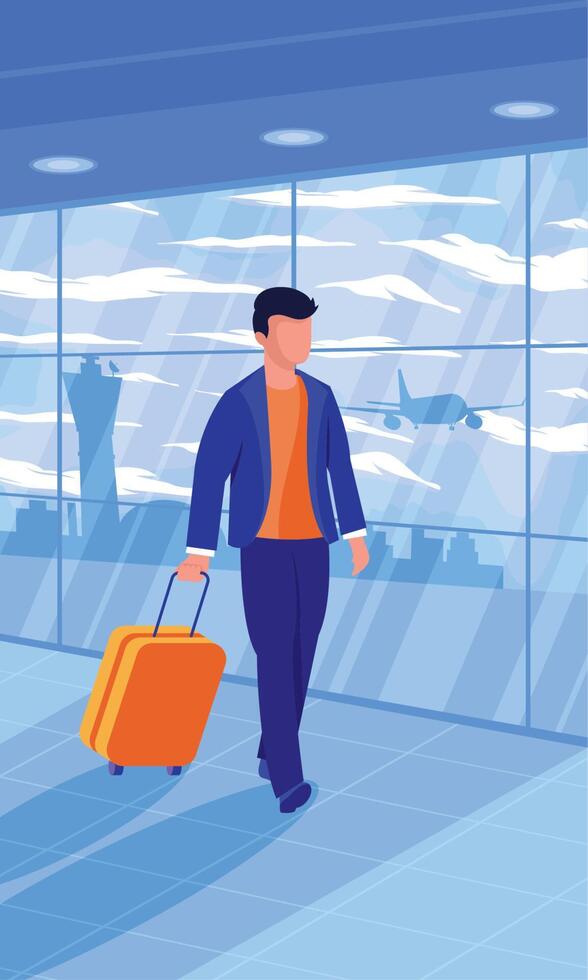 airport with traveler walking vector