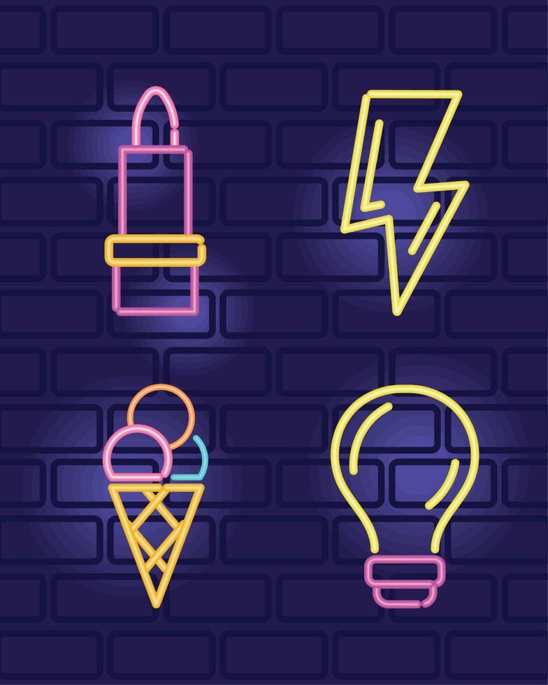 neon lights four icons vector