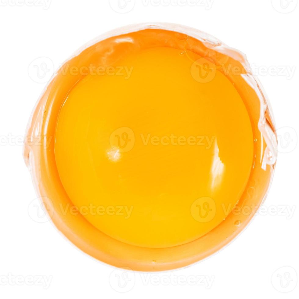 top view of separated egg yolk in half of shell photo