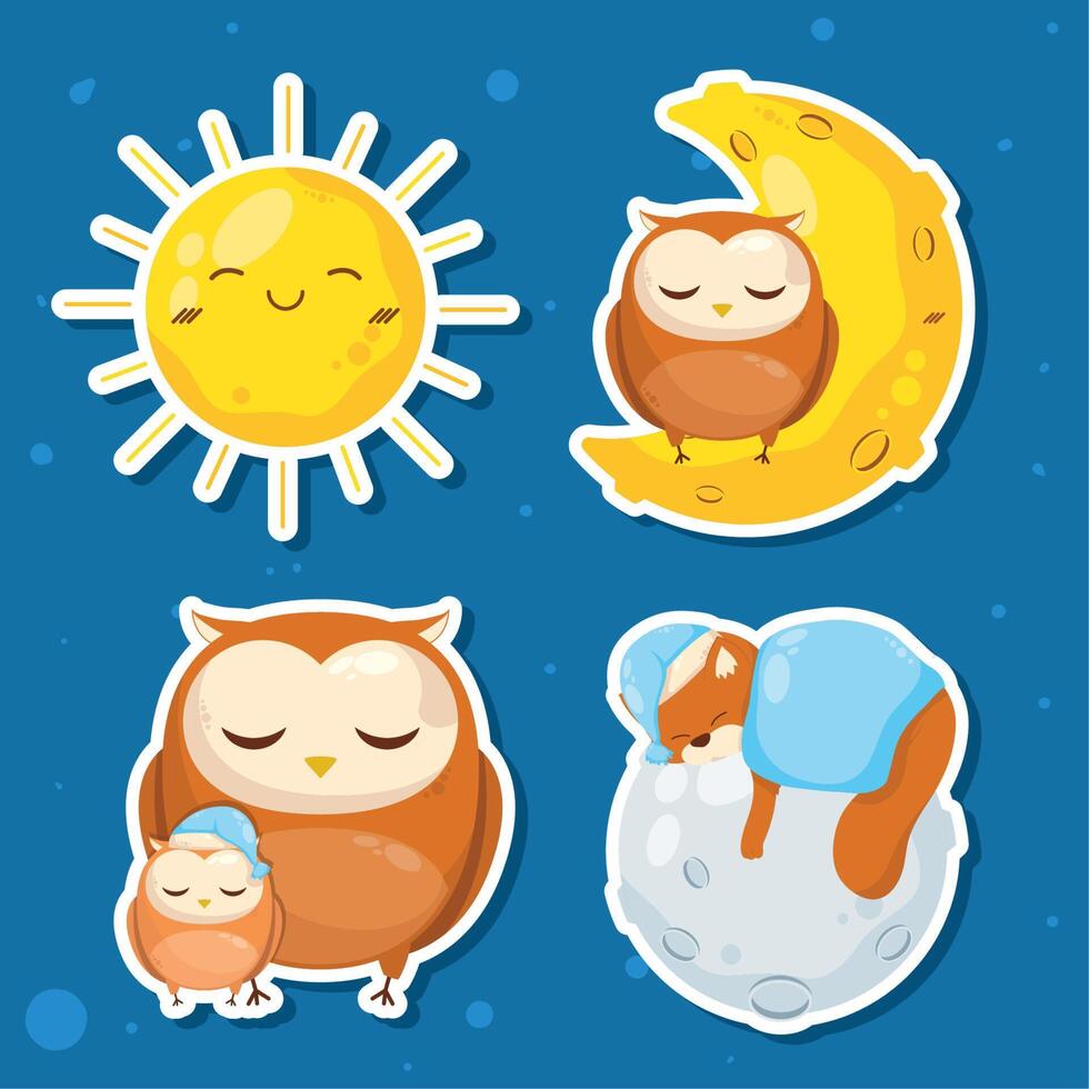 four characters sleeping vector