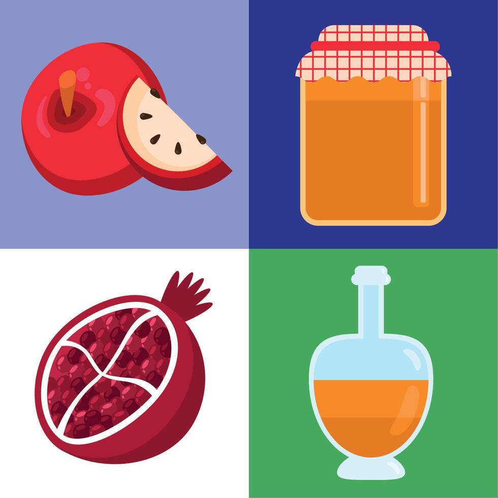 four rosh hashanah icons vector