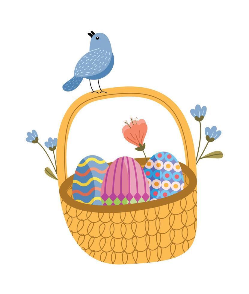 easter basket with eggs vector