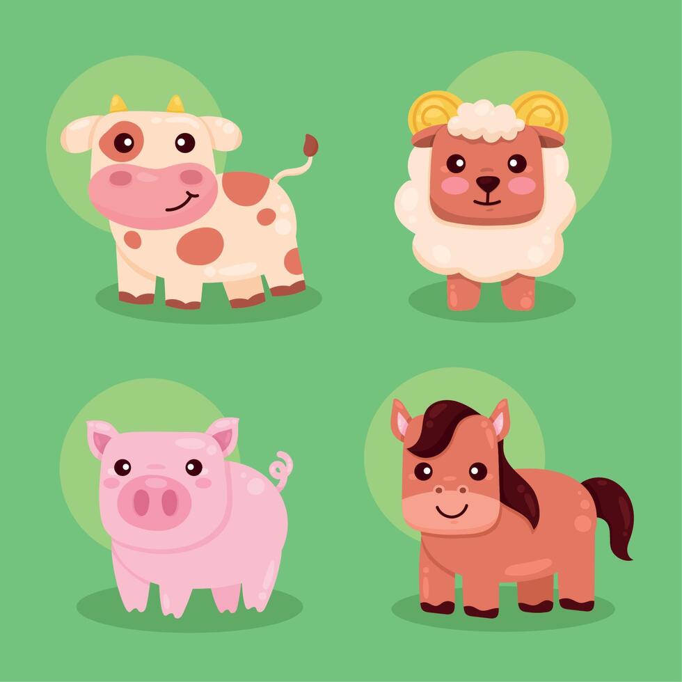 cuatro personajes de animales de granja vector