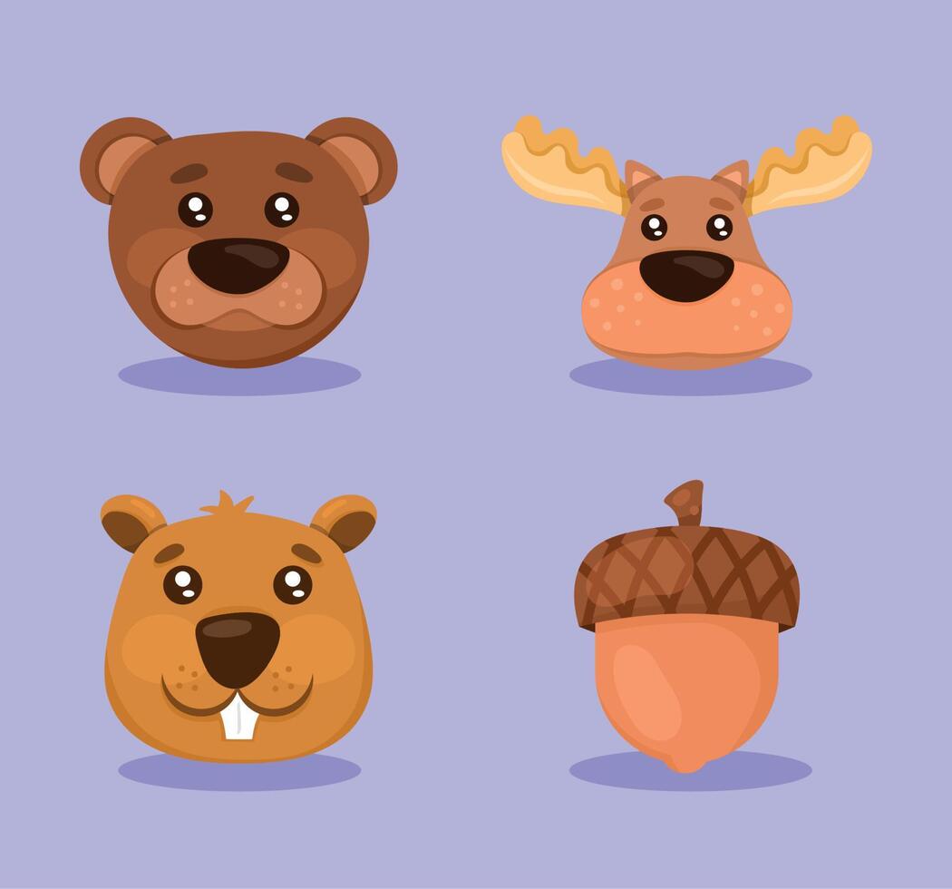 woodland animals heads vector