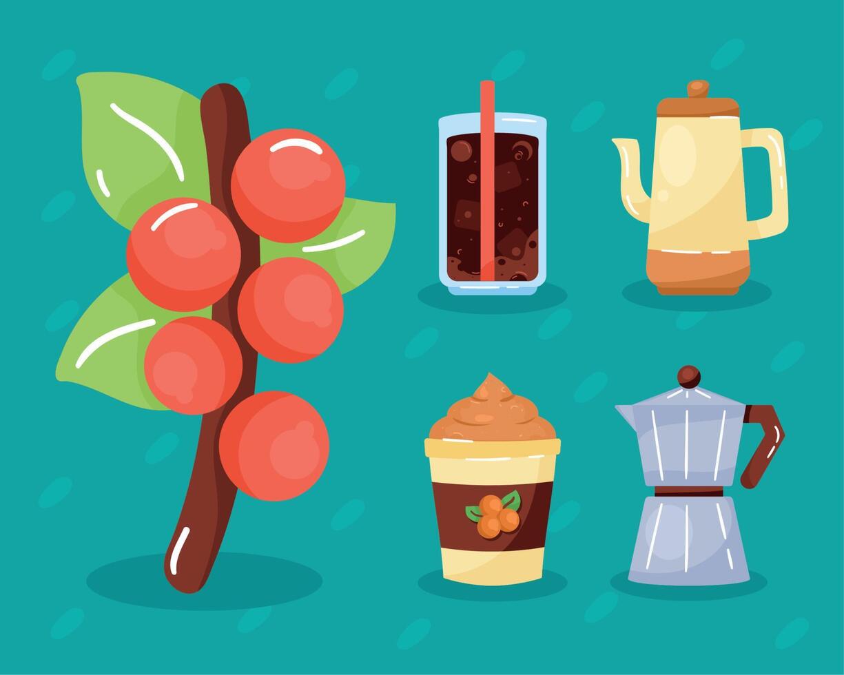 five coffee drink icons vector