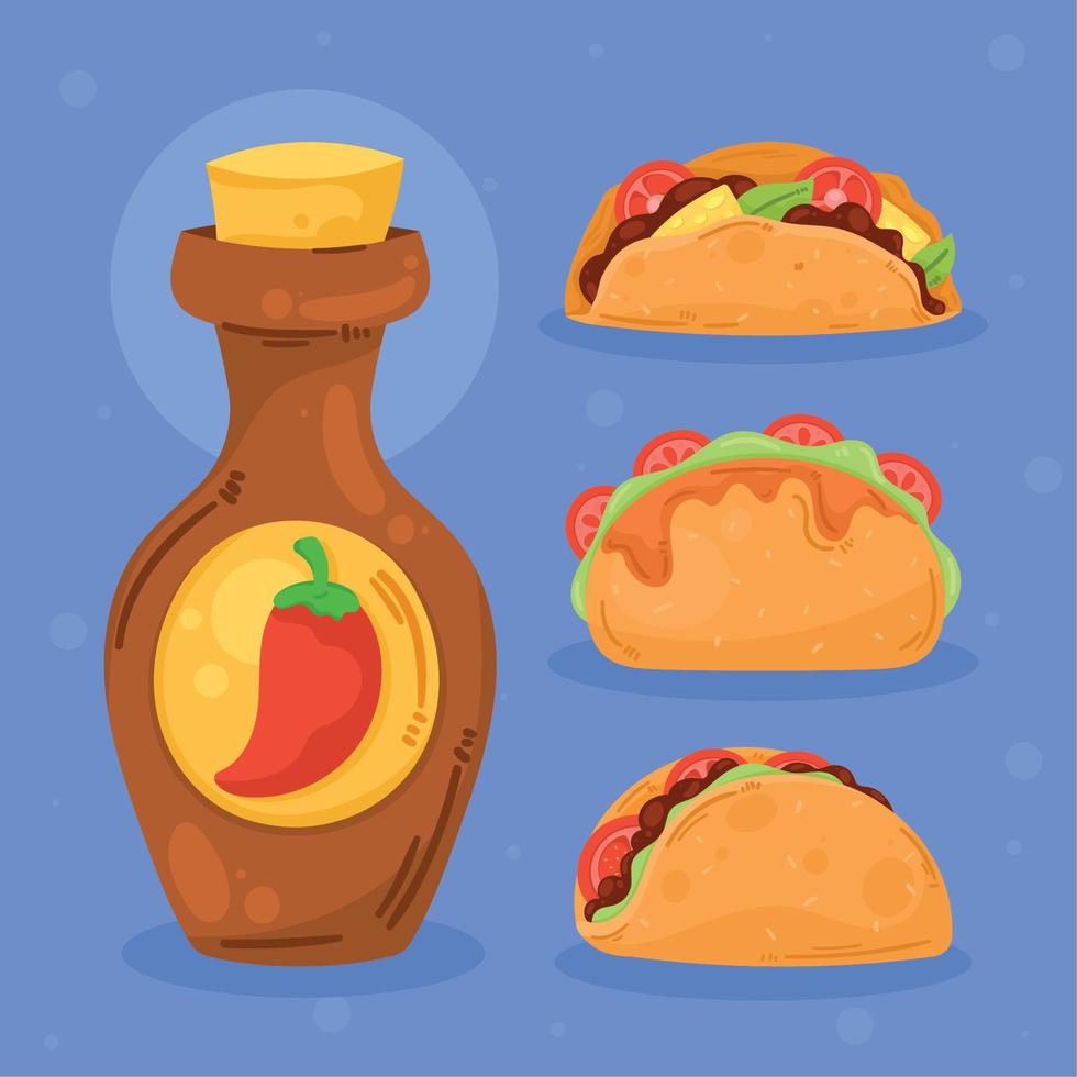 cuatro iconos de comida mexicana vector