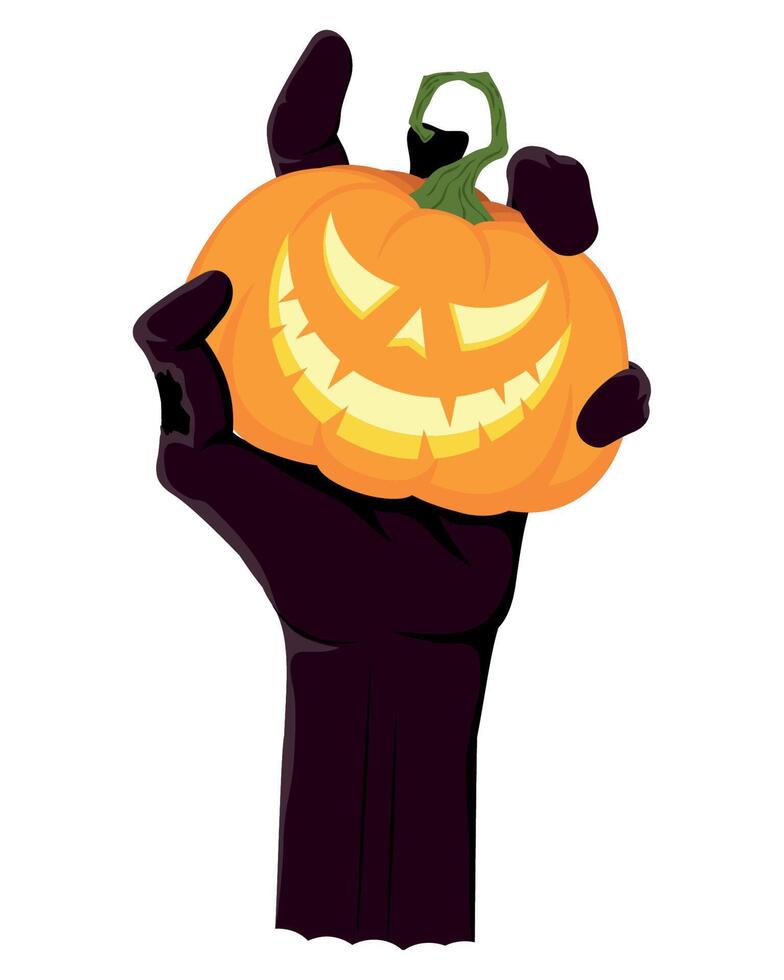 mano de halloween con calabaza vector