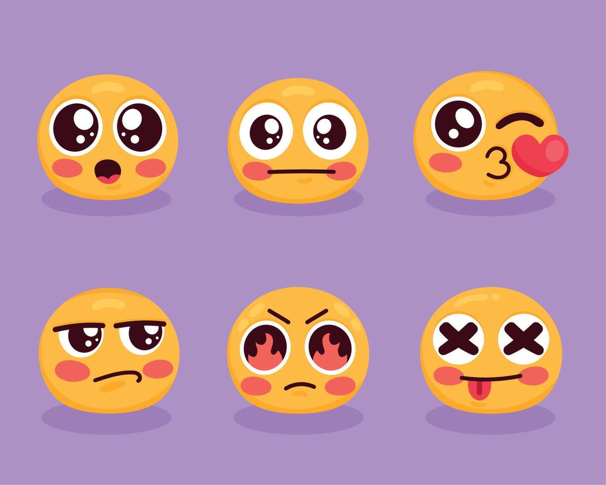 six emojis characters icons vector