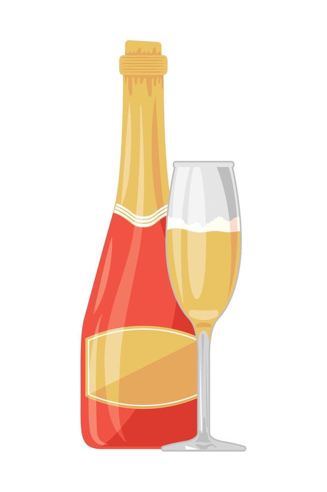 copa y botella de champagne vector