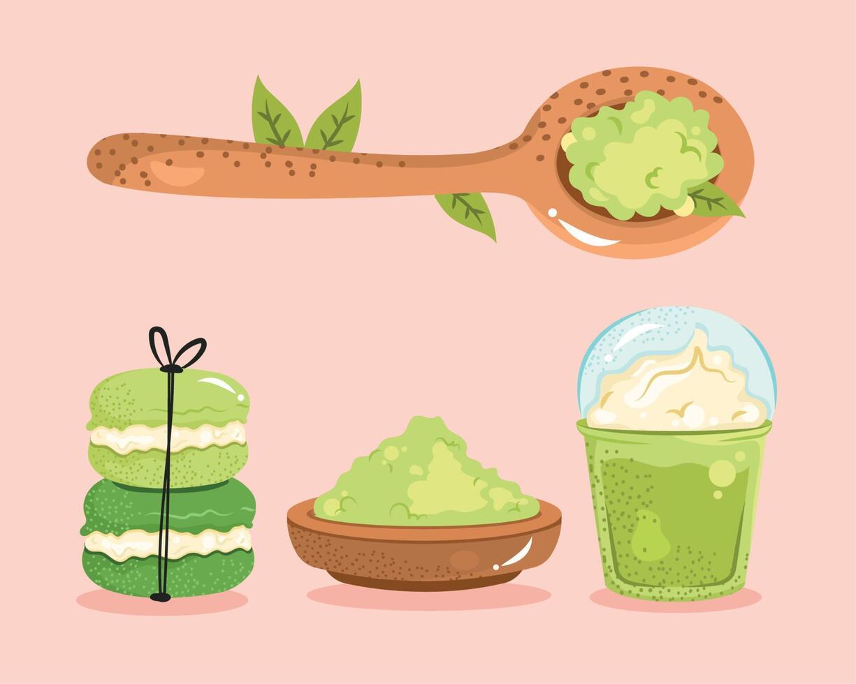 four matcha tea icons vector
