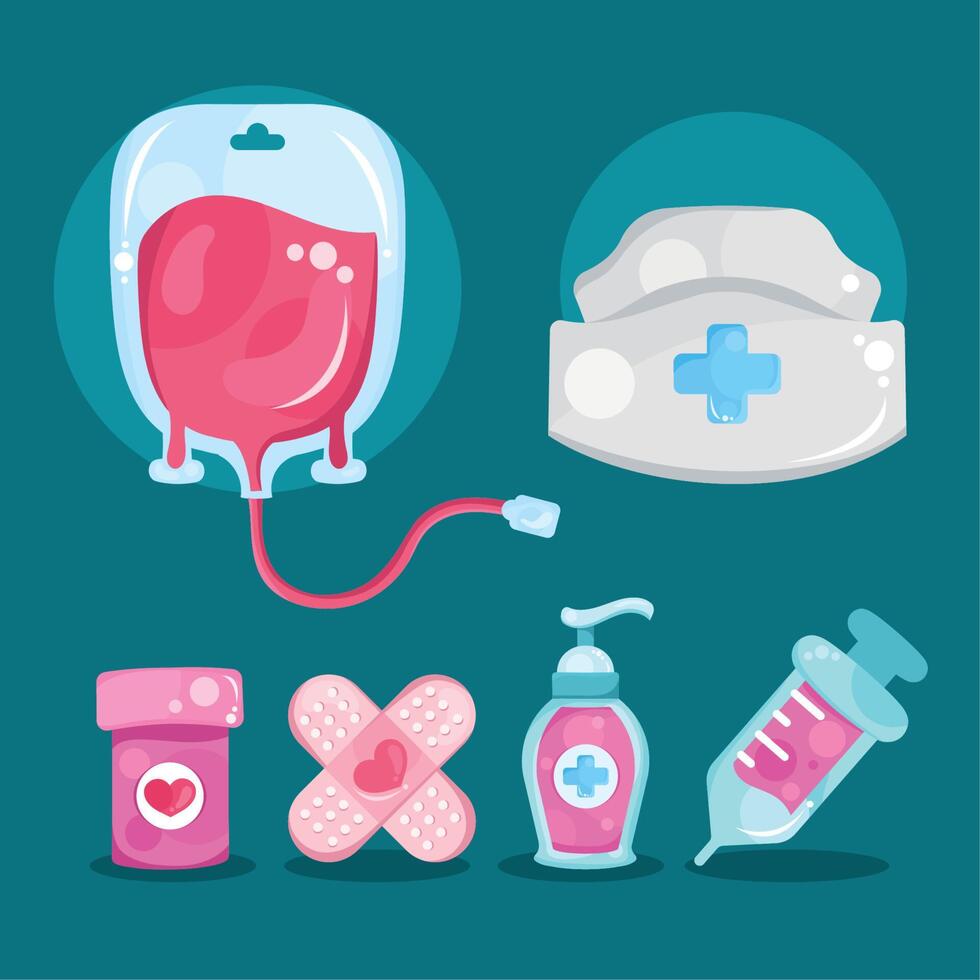 seis iconos de salud médica vector