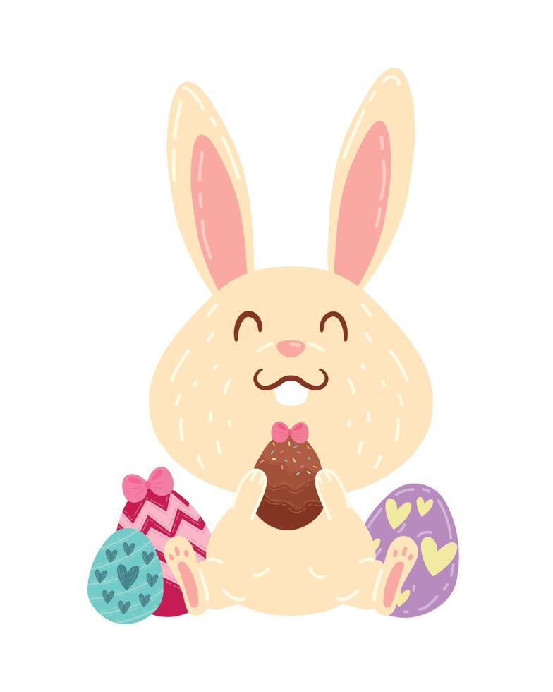 conejo y huevos de pascua vector