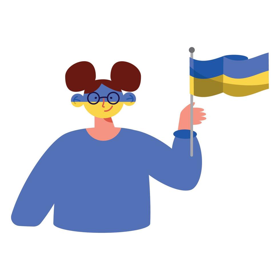 woman waving ukraine flag vector