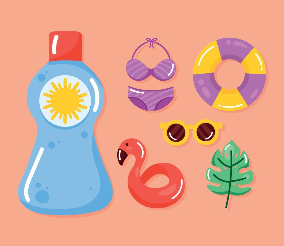 summer vacations six icons vector